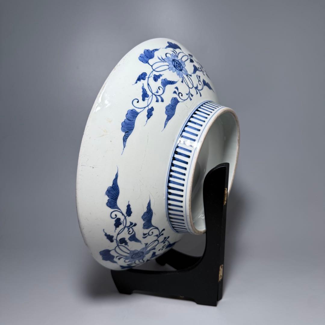 宝暦〜幕末　後期鍋島　染付松竹梅大皿　裏唐草文　蒐集家放出品　同手図録掲載品