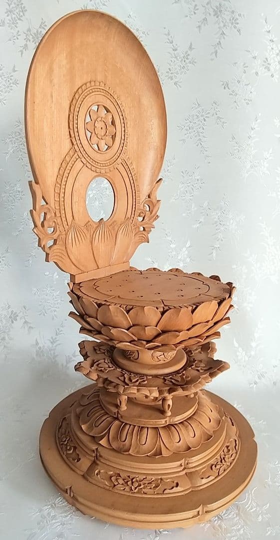 台座+光背 3.5寸坐像用#596 円台 円光 木彫 仏像付属品