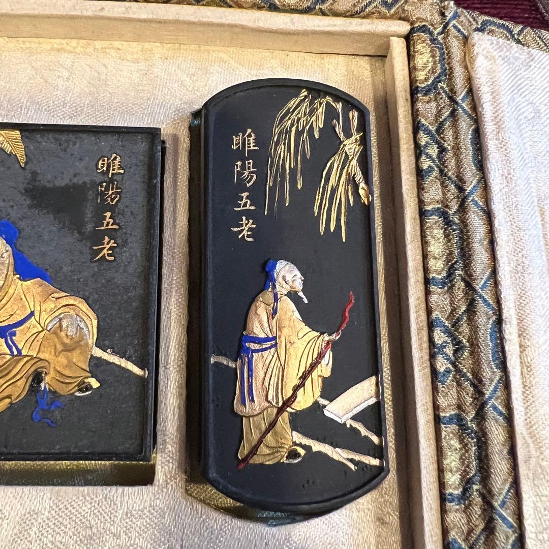 中国書画墨　小五老図古墨　未使用　5点組　中国書道具徽墨