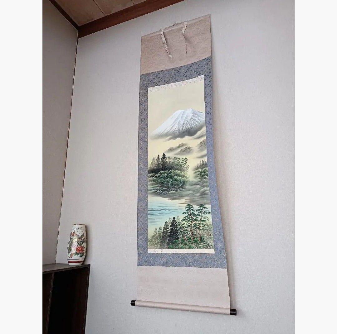 美品! 金運 開運 龍神様 白蛇 掛軸 おもてなし 絵 龍脈 富士山水 中国風水