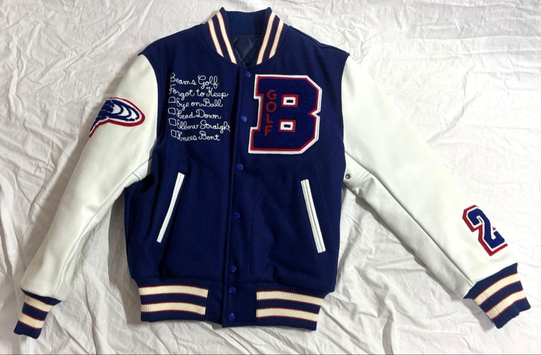 ビームスゴルフ 袖レザースタジャン ナンバリングワッペン Lサイズ