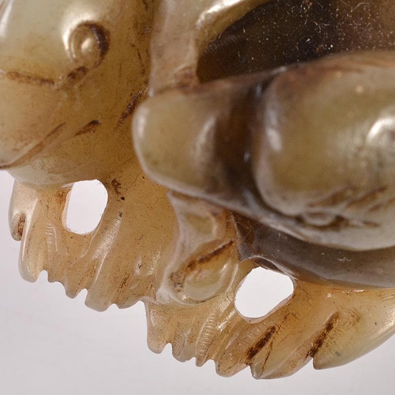 中国　玉石彫刻　親子鳥彫　根付　紙鎮　置物　C　7757E