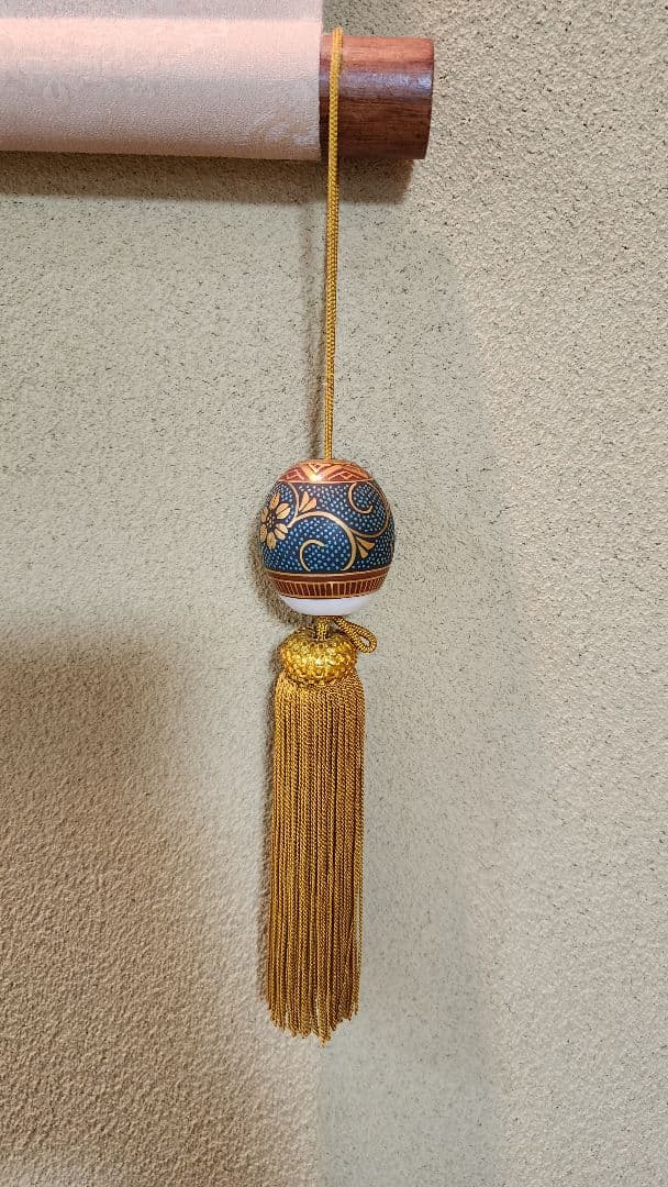 水墨画 掛軸 風景画 九谷焼 タッセル セット 青粒 渦打青粒金唐草