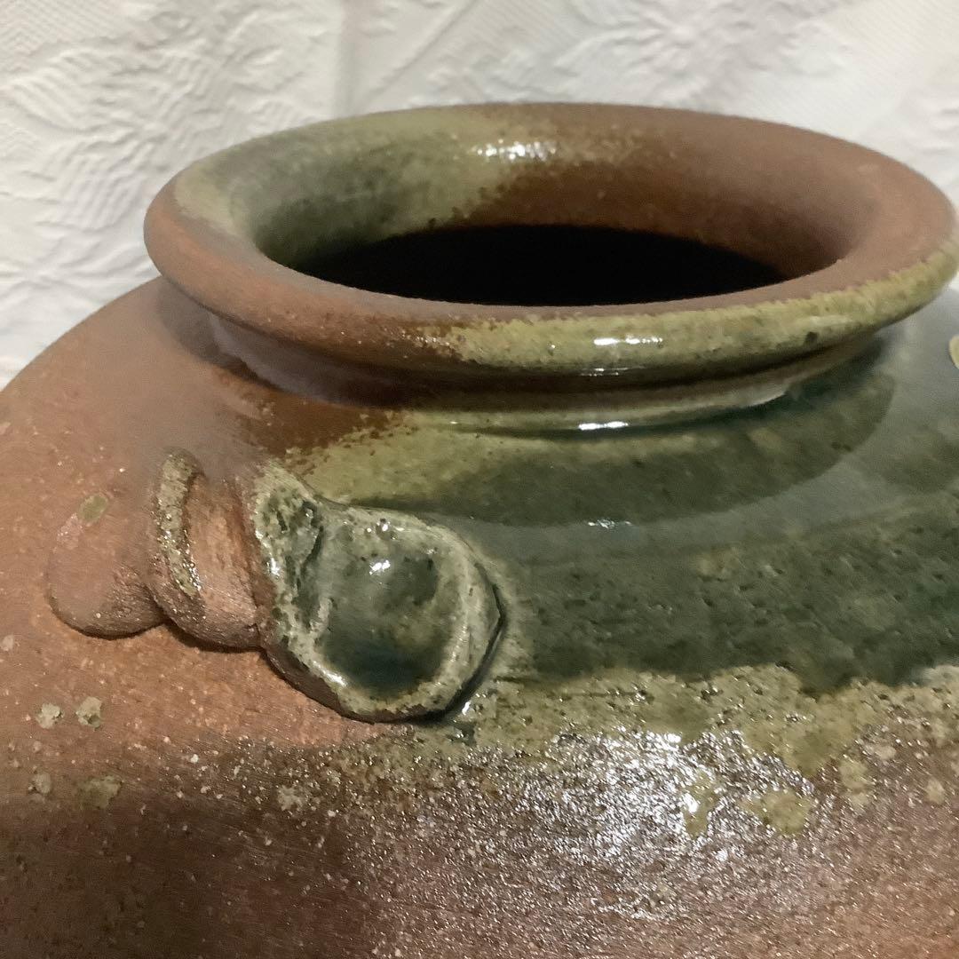 【新品　未使用】　信楽焼　「明山作」　花瓶　大型　取手茶道具　桐箱入り