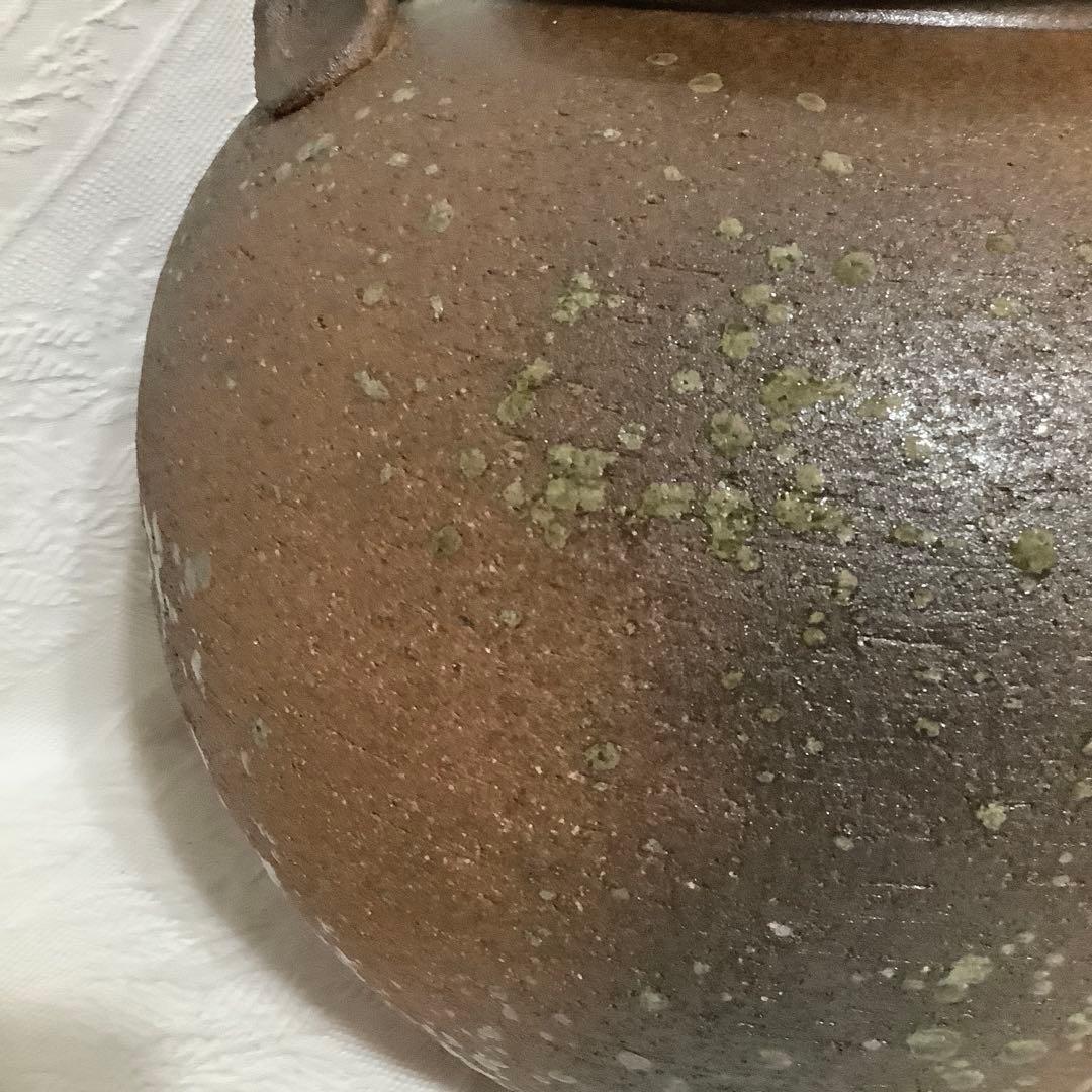 【新品　未使用】　信楽焼　「明山作」　花瓶　大型　取手茶道具　桐箱入り