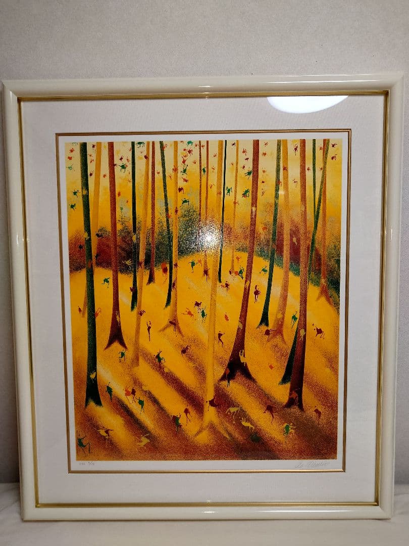 レオパシリコ　秋（フォール）　版画　額入り　オレンジ　木　森