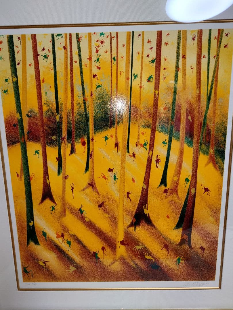 レオパシリコ　秋（フォール）　版画　額入り　オレンジ　木　森