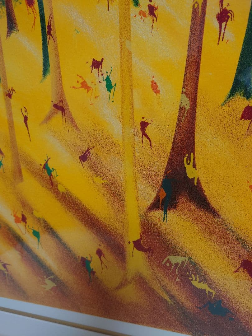 レオパシリコ　秋（フォール）　版画　額入り　オレンジ　木　森