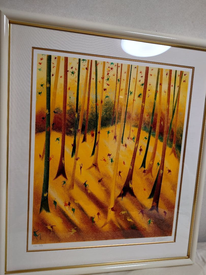 レオパシリコ　秋（フォール）　版画　額入り　オレンジ　木　森