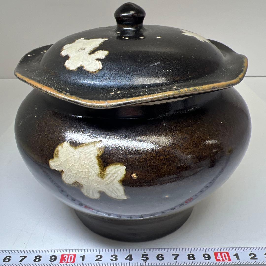 中国明末清朝時代　磁州窯黒釉水指　高さ、幅約15.5㎝　東Y8-0205①トヒサ