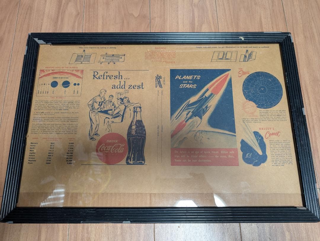 1940年代.ヴィンテージ コカ・コーラ広告 印刷物.当時フレーム