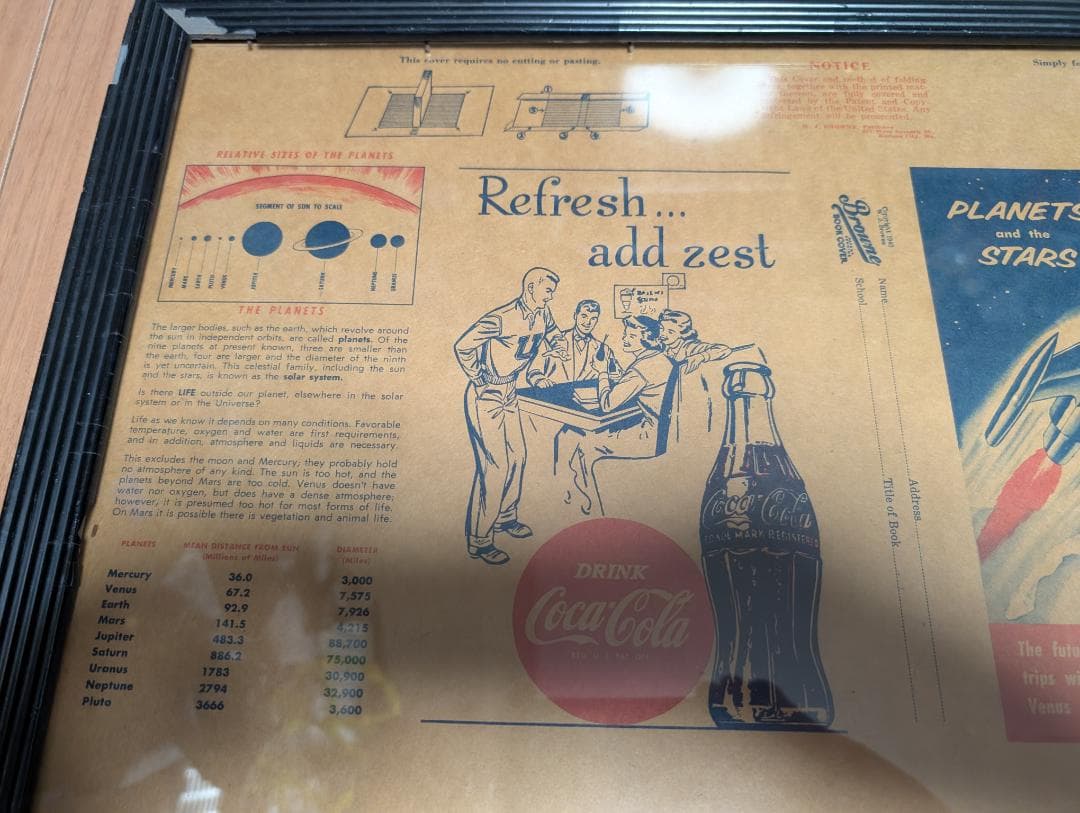 1940年代.ヴィンテージ コカ・コーラ広告 印刷物.当時フレーム