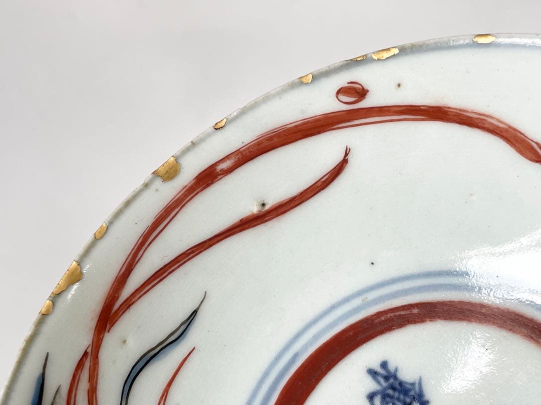 骨董　アンティーク　古九谷　色絵古九谷　鳳凰図　小碗　小皿　向付　金継ぎ　箱付き