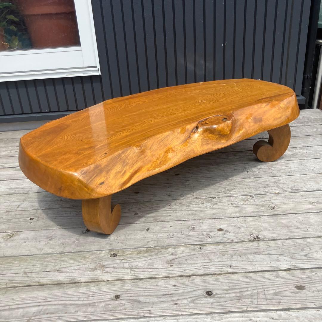 昭和レトロ 木製 天然木 欅材 一枚板 脚付き 座卓 センターテーブル 古家具