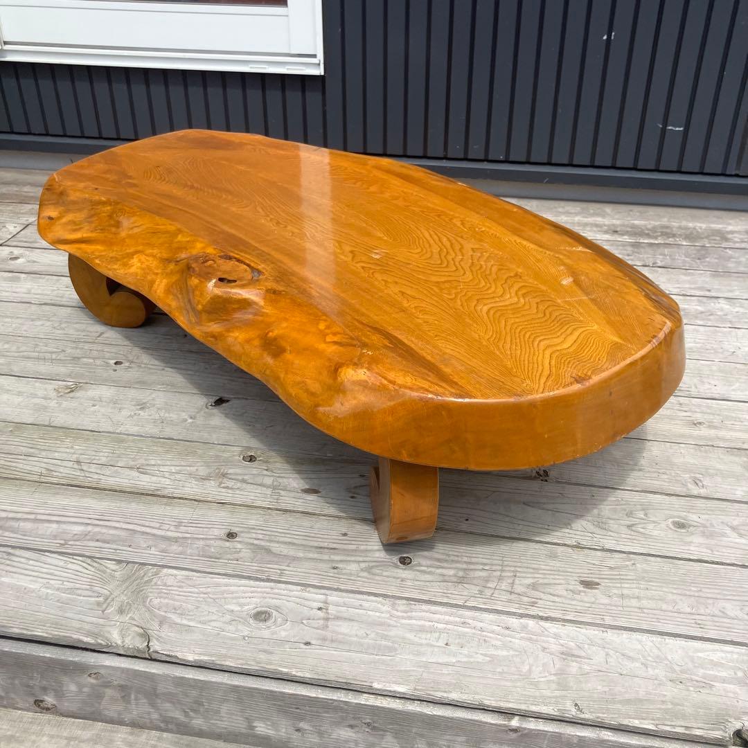 昭和レトロ 木製 天然木 欅材 一枚板 脚付き 座卓 センターテーブル 古家具