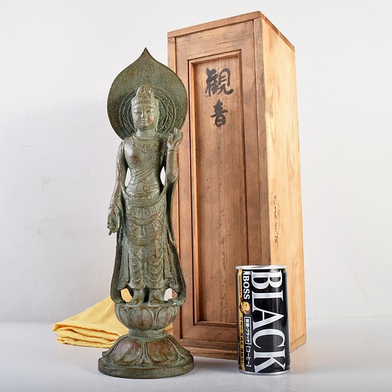 彫刻家　佐々木大樹作　青銅　観音像　仏像　重さ約1.9㎏　共箱　M　R7716B