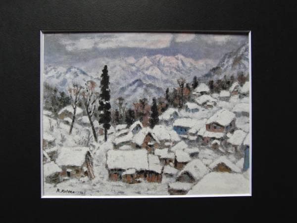 小寺健吉、「雪の町の夜明け 蔵王」、希少画集画、新品高級額、額装付