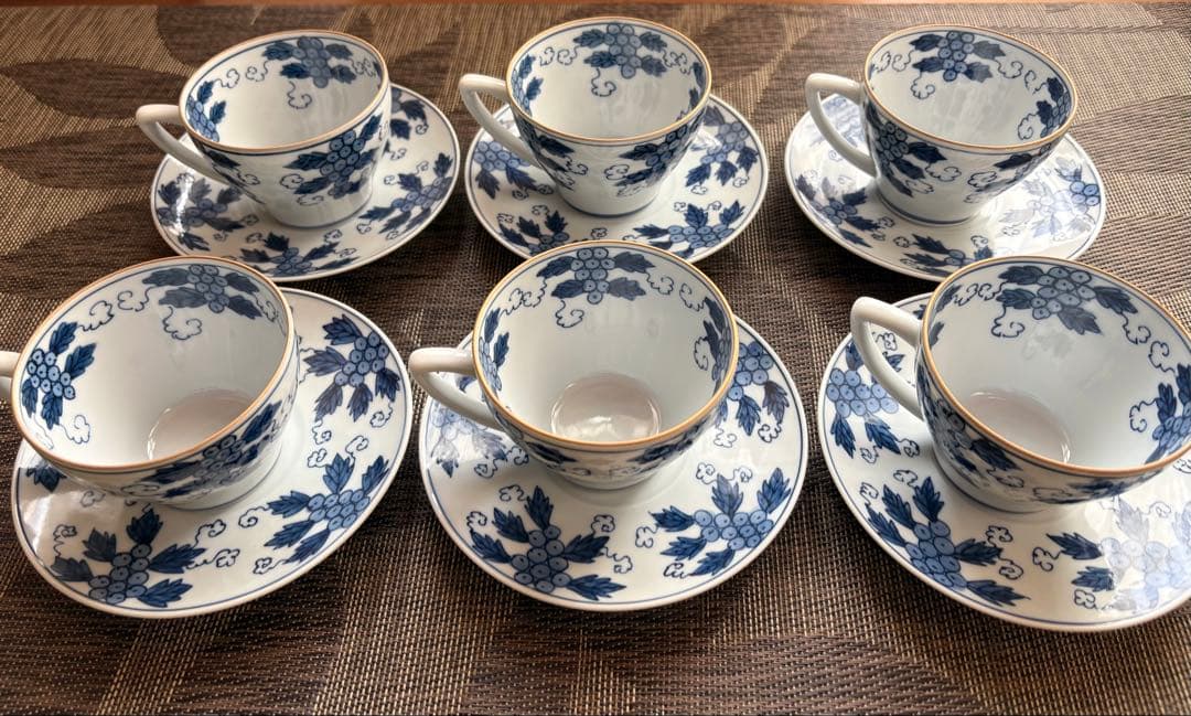 有田焼　源右衛門窯　染付葡萄　カップ・ソーサー6客セット
