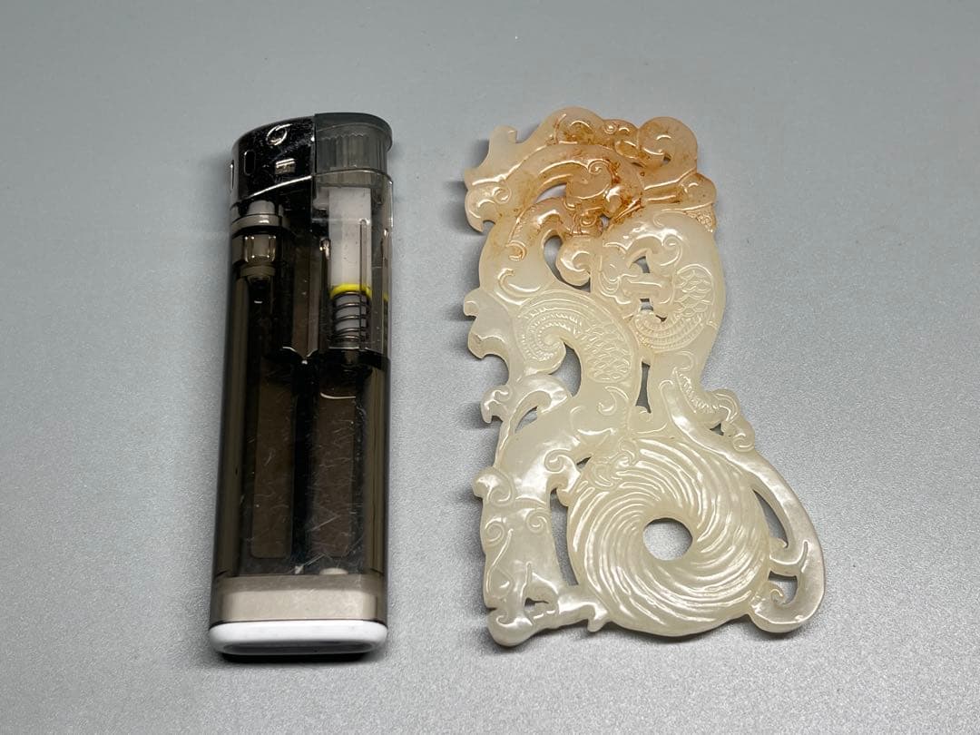 中国古美術　本物和田玉　根付　玉璧　龍鳳紋　旧蔵　コレクション　透かし彫り