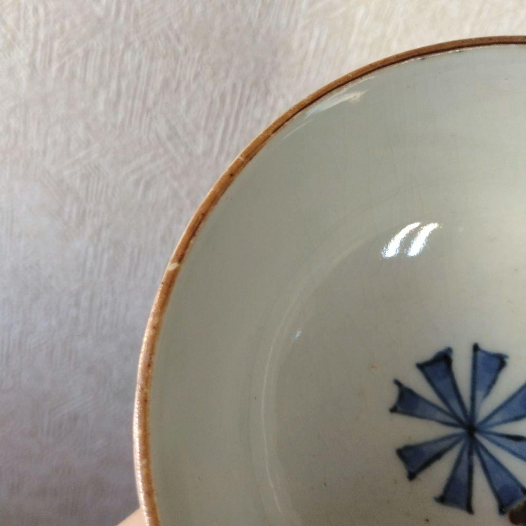 古伊万里染付幾何学花文蓋付き茶碗蕎麦猪口江戸時代