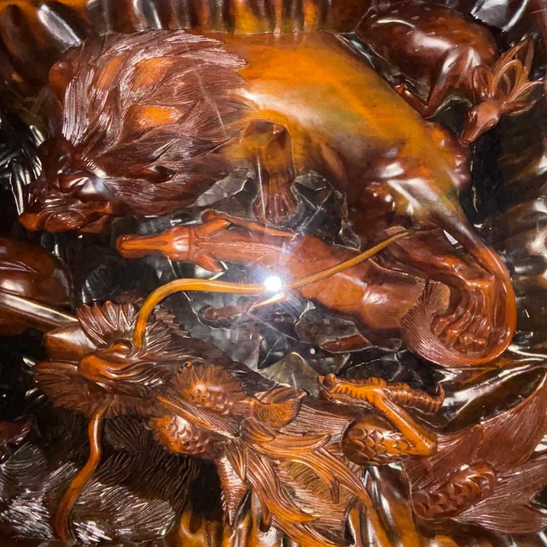 中国美術　木彫　彫刻　座卓　一枚板　テーブル