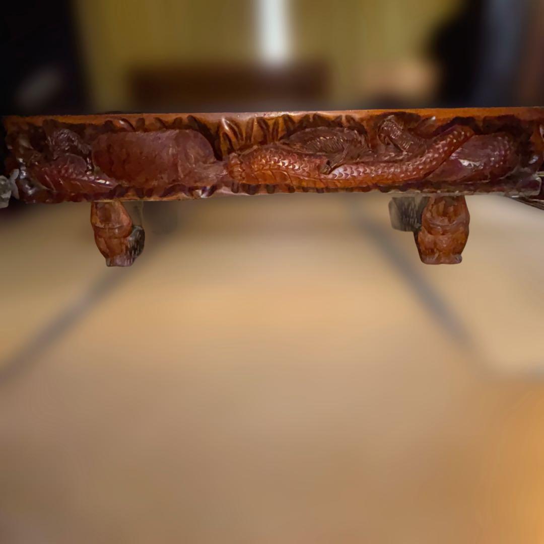 中国美術　木彫　彫刻　座卓　一枚板　テーブル