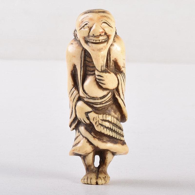 時代提げ物　獣骨製　翁　人物　根付　V　6915