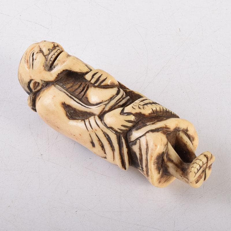 時代提げ物　獣骨製　翁　人物　根付　V　6915