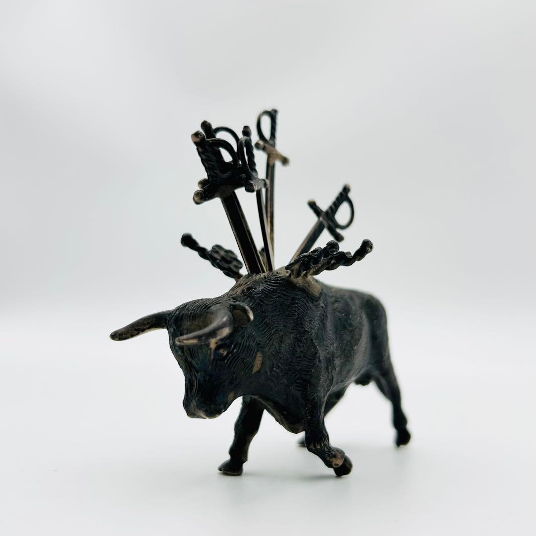 【STERLING925 銀　牛　ピックスタンド】 オブジェ 金属工芸86.0g