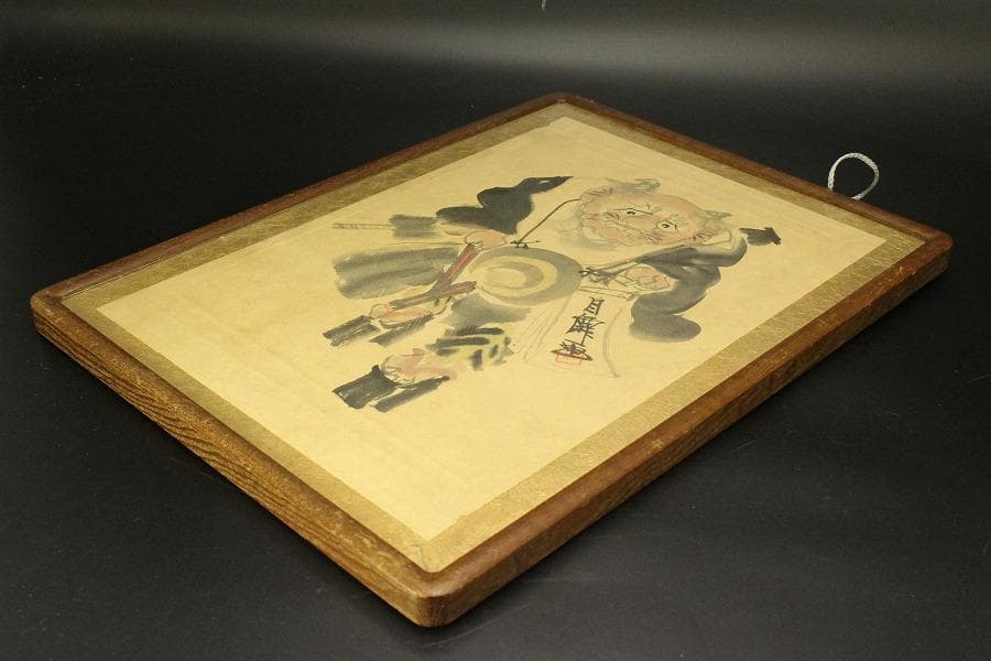 大津絵 鬼の念仏 額入 時代物(A687)