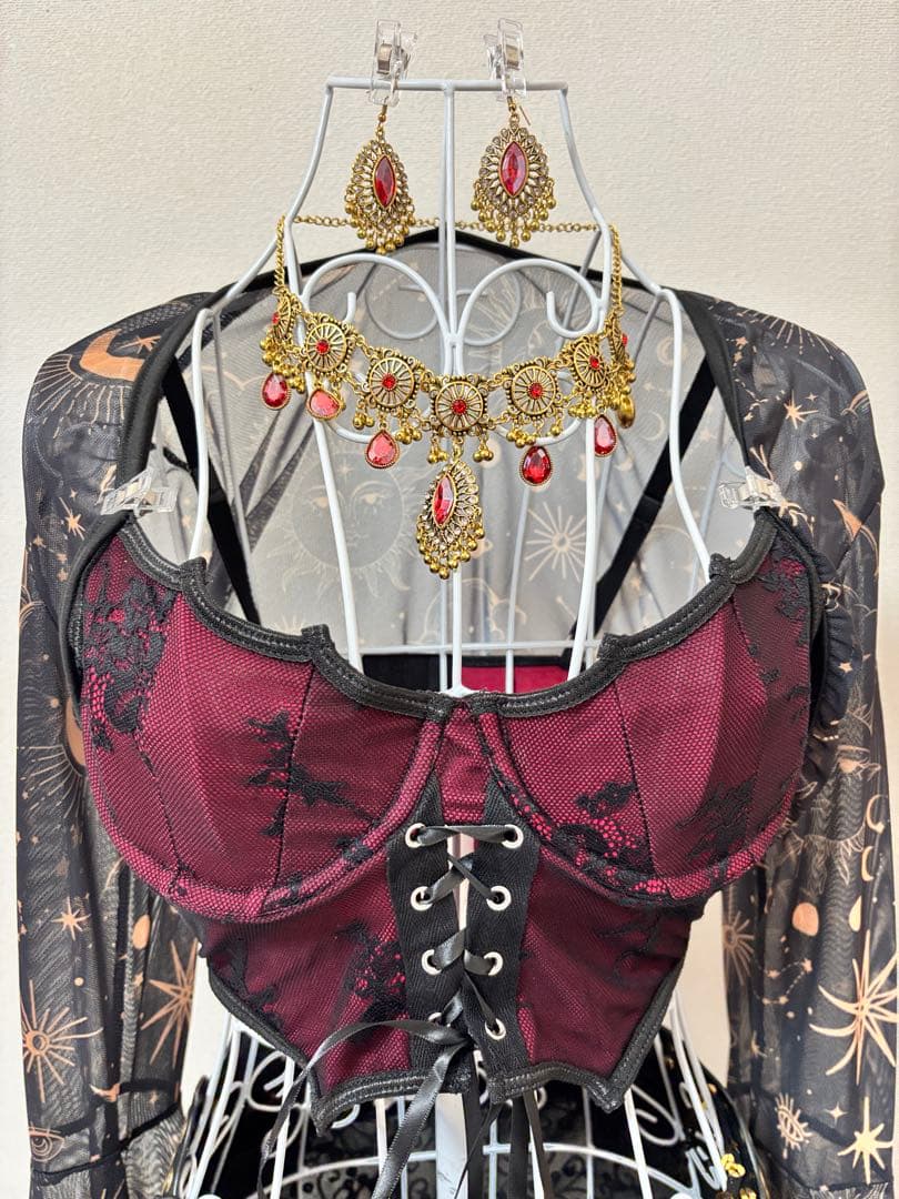 【新品】ベリーダンス衣装★パンツタイプ！ボルドー×ブラック×ゴールド★セット