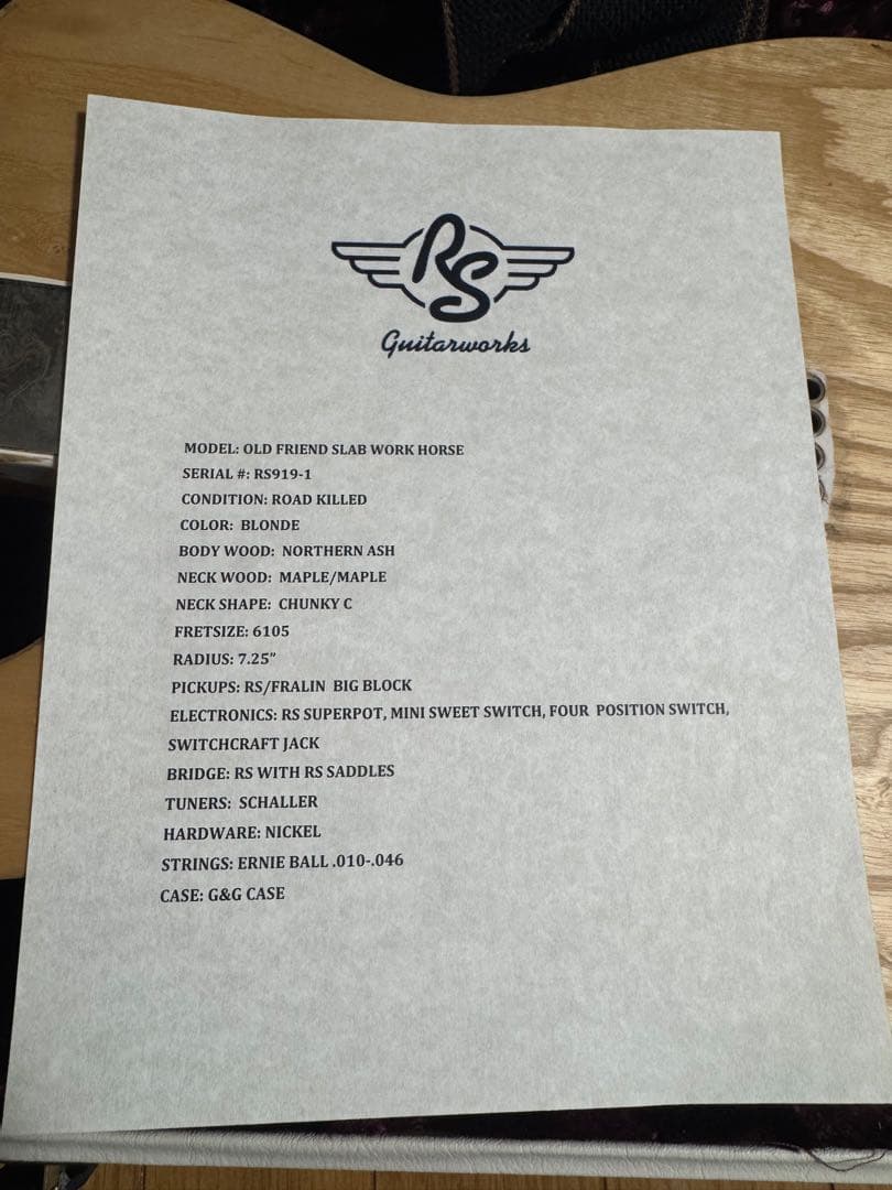 ギター RS Guitarworks SLAB WORK HORSE BIGBLOCK