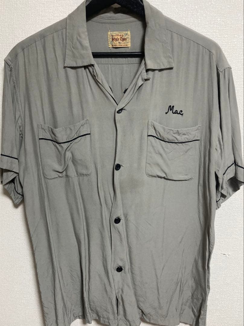 Style Eyes グレー 刺繍 東洋テーラー　ボウリングシャツ