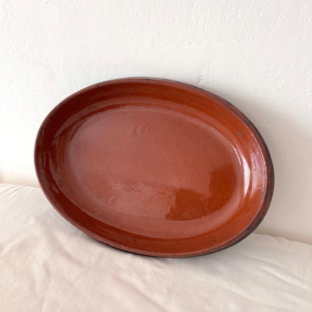 【フランスアンティーク】テラコッタ製　オーバル耐熱皿　グラタン皿　プレート