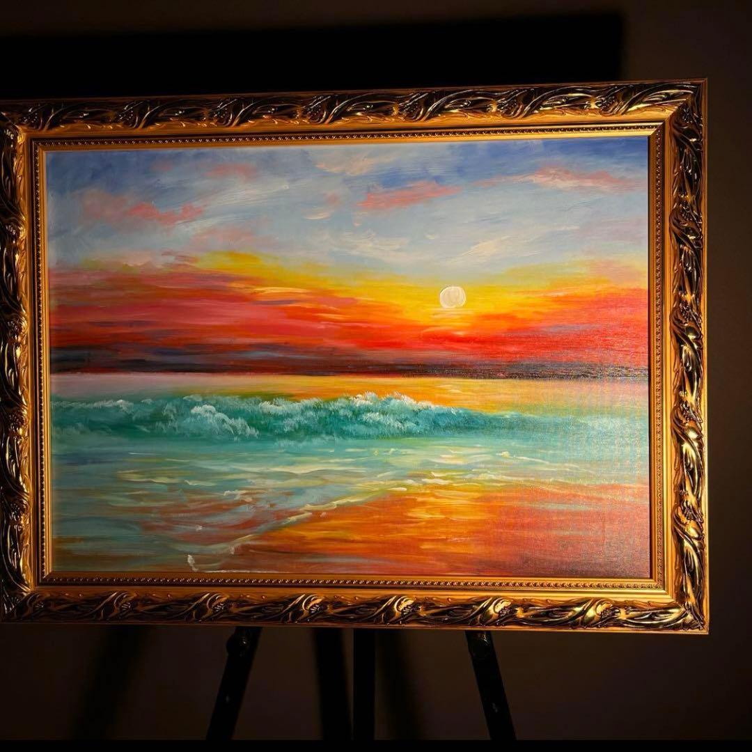 手書き油絵 sunset 額付き インテリア 油彩画