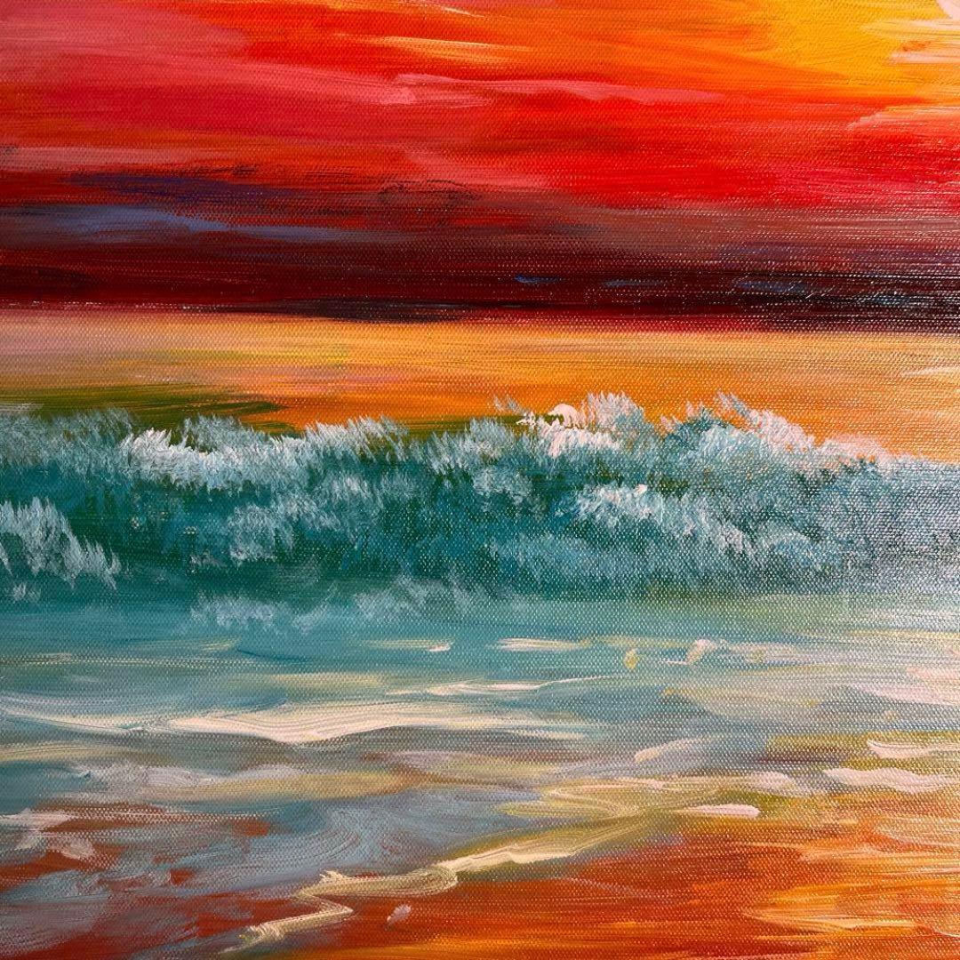 手書き油絵 sunset 額付き インテリア 油彩画