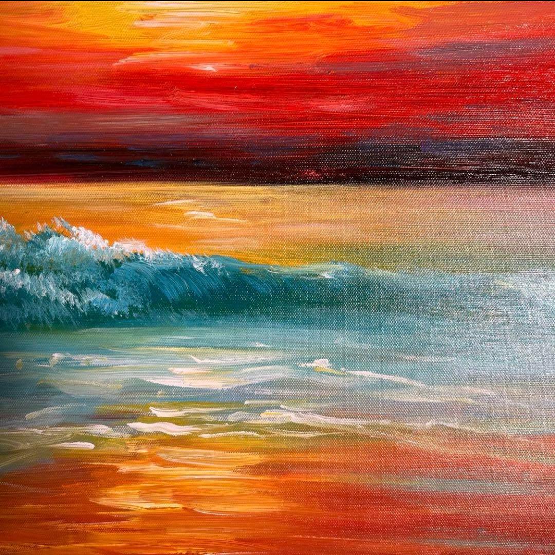 手書き油絵 sunset 額付き インテリア 油彩画