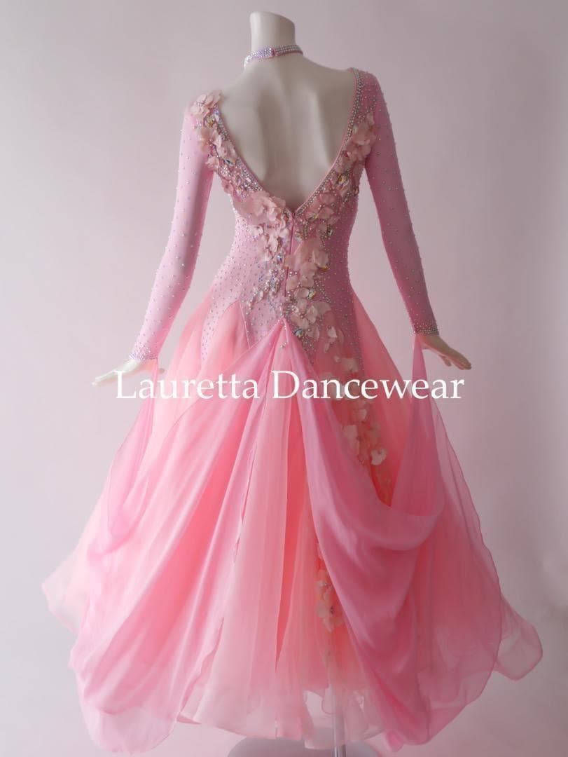 新品✨ラウレッタ 社交ダンスドレス ピンク M 高級仕様 競技 デモ対応