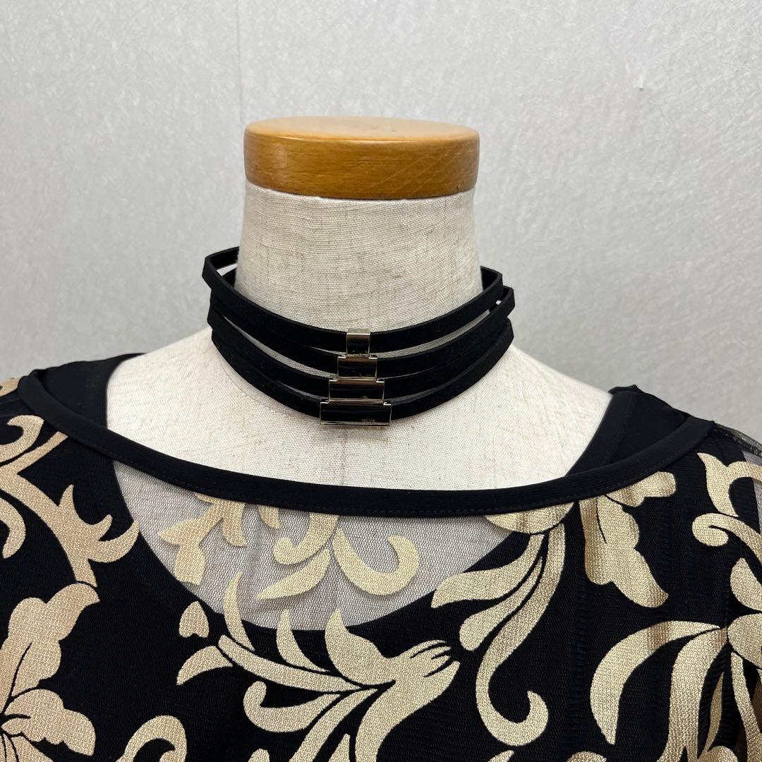 新品 社交ダンス セットアップ 黒地にゴールドプリント ドルマンスリーブ