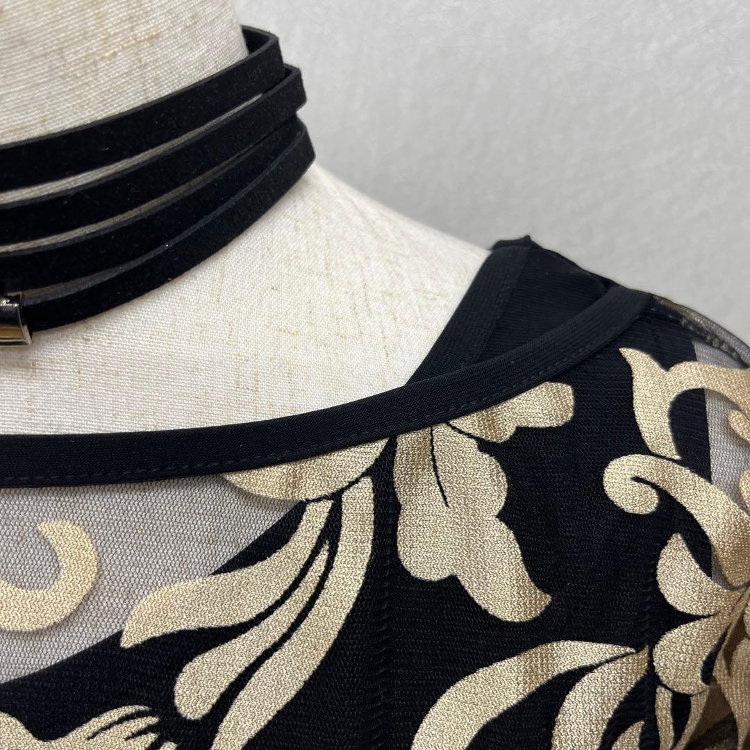 新品 社交ダンス セットアップ 黒地にゴールドプリント ドルマンスリーブ