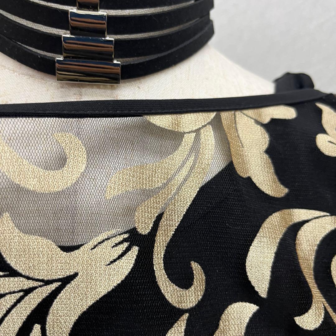 新品 社交ダンス セットアップ 黒地にゴールドプリント ドルマンスリーブ