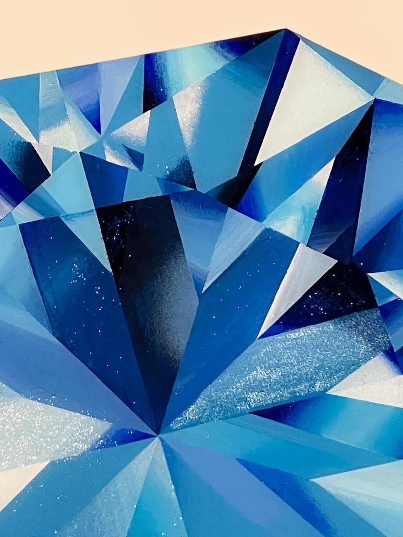 絵画　ハンドメイド　レジンコート　創作一点物　クールダウン　青色　八角形