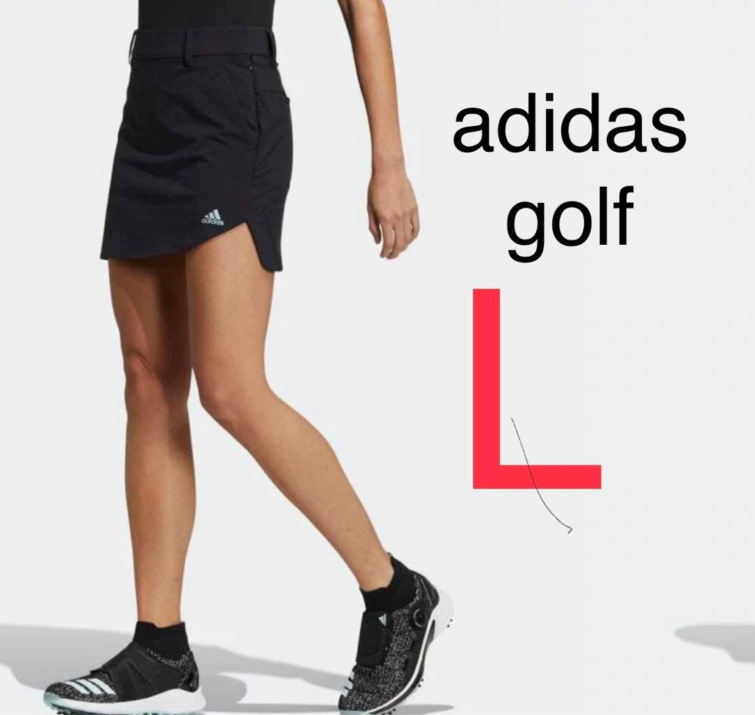 新品　Lサイズ　黒　アディダスゴルフ スリーストライプス サイドスリットスカート