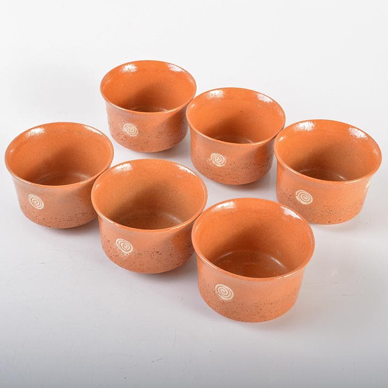 和食器　八事窯　一休庵道年　中村道年作　赤楽小鉢　六客　共箱　M　R6463