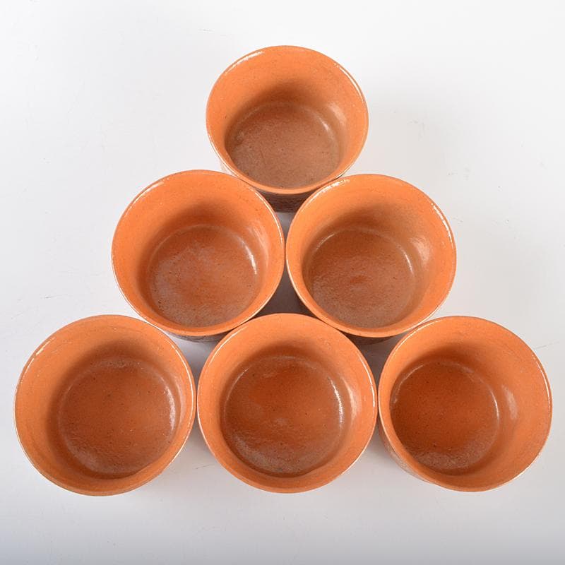 和食器　八事窯　一休庵道年　中村道年作　赤楽小鉢　六客　共箱　M　R6463