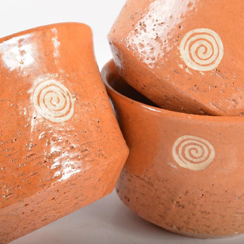 和食器　八事窯　一休庵道年　中村道年作　赤楽小鉢　六客　共箱　M　R6463