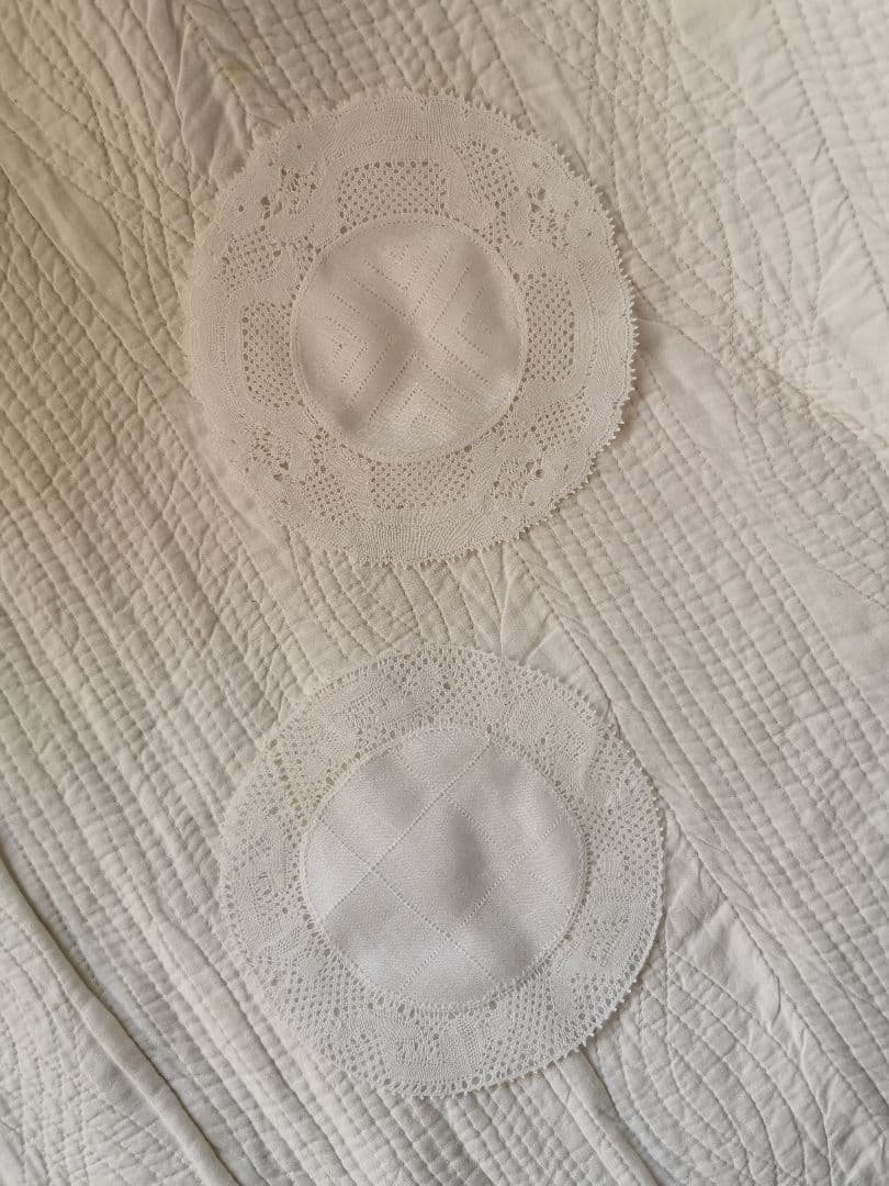 アンティークベルギー フランダースレース ドイリー 透かしクロス格子 2枚セット