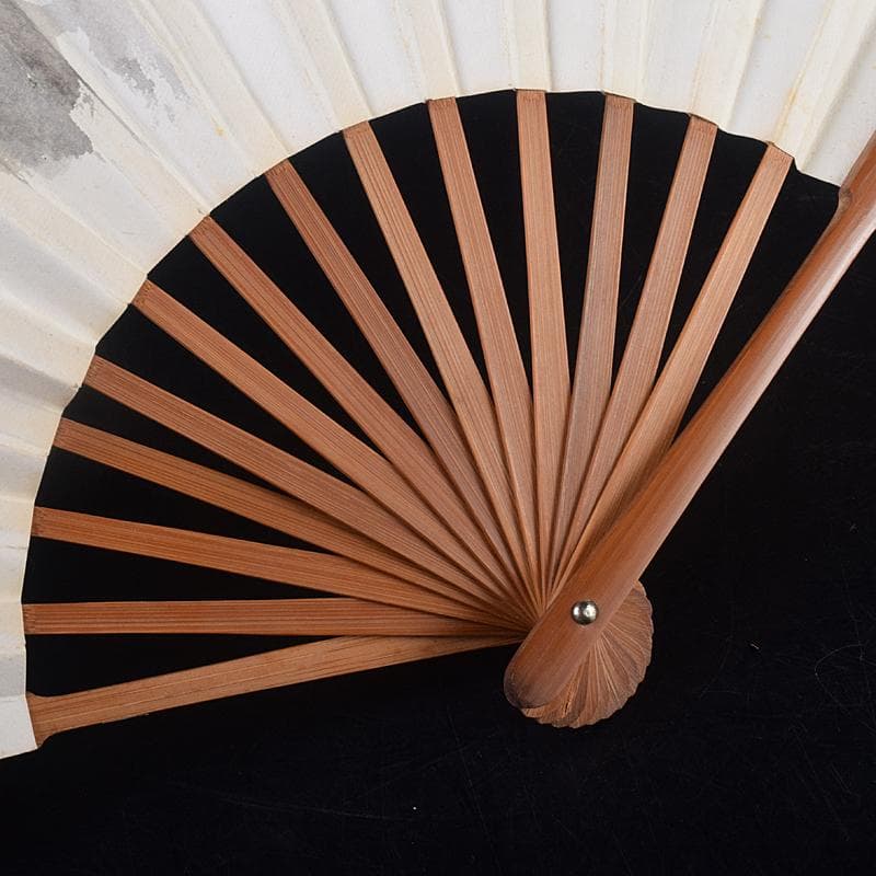 中国　雲溪竹人刻親骨　水墨画　漢詩花図　扇子　M　R8853