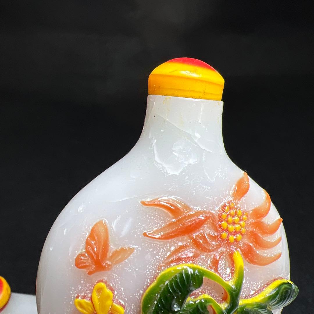 中国古玩　乾隆ガラス鼻煙香　木箱付　高さ約7㎝　東Y8-0122☆2F