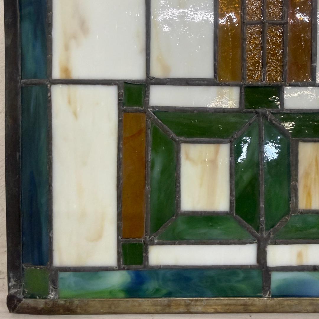 特大 62cm ステンドグラス パネル フランク・ロイド・ライト風 幾何学模様